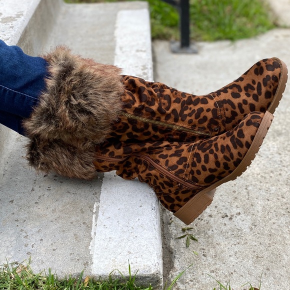 Vegan Suede Leopard Print Boots - Picture 7 of 8